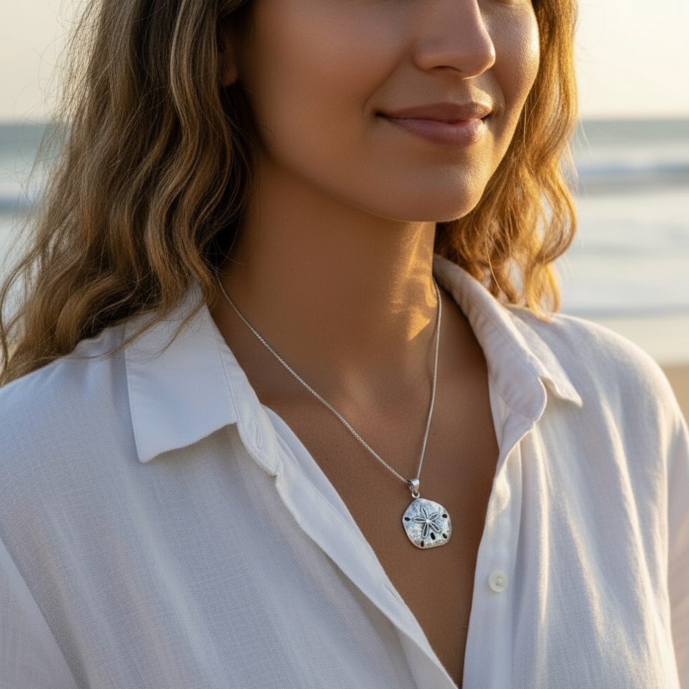 NWT 925 Sterling Silver Sand Dollar Hammered Necklace! Hypoallergenic! NEW! - Picture 4 of 4
